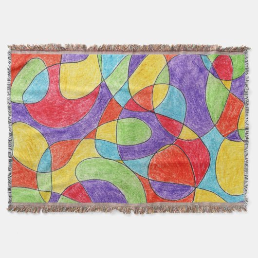 レインボーカラーハンドドロッドクレヨンドルパターン スローブランケット (正面)
