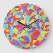 レインボーカラーハンドドロッドクレヨンドルパターン ラージ壁時計 (正面)