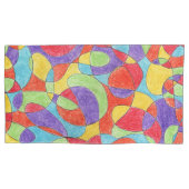 レインボーカラーハンドドロッドクレヨンドルパターン 枕カバー (正面左)