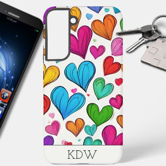 レインボーカラーハートモノグラム SAMSUNG GALAXYケース