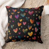 レインボーカラーハート銀河系ブラックバックグラウンド クッション (ブランケット)