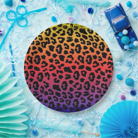 レインボーカラーファンタジーレオパード印刷パターン ペーパープレート (パーティー)