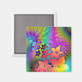 レインボーカラーフローラルパターン マグネット (正面/裏面)