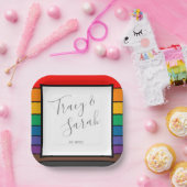 レインボーカラーブロックストライプのオプション ペーパープレート (パーティー)