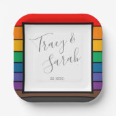 レインボーカラーブロックストライプのオプション ペーパープレート (正面)