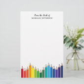 レインボーカラーペンシルアート先生 パーソナライズされた 便箋 (スタンド正面)