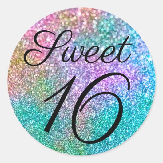レインボーカラーマーメイドグリッターSweet sixteen ラウンドシール (正面)