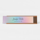 レインボーカラーモダンテンプレートエレガントバラ金ゴールド デスクネームプレート (正面)