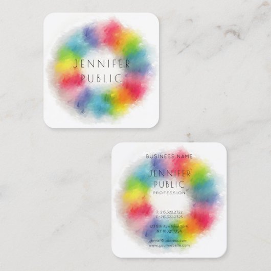 レインボーカラーモダン抽象芸術エレガントテンプレート スクエア名刺 (正面/裏面)