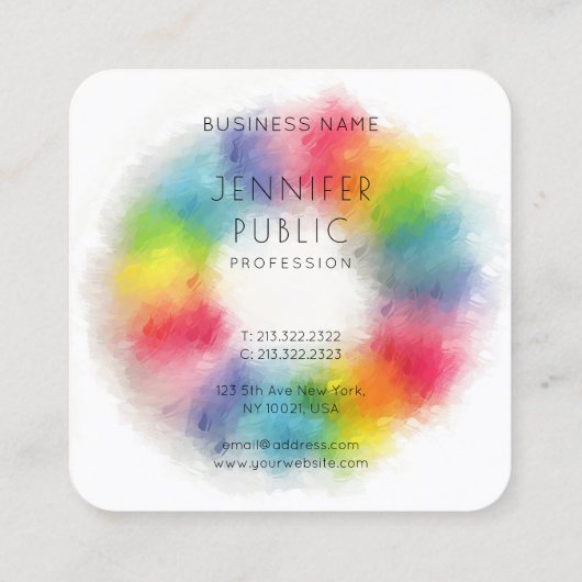 レインボーカラーモダン抽象芸術エレガントテンプレート スクエア名刺 (裏面)