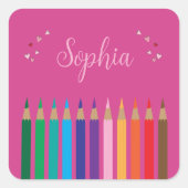 レインボーカラーリング鉛筆ガールスクールステッカー スクエアシール (正面)