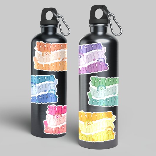 レインボーカラーレトロ先生ビニールステッカーパック シール