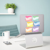 レインボーカラーレトロ先生ビニールステッカーパック シール (デスク上のノートパソコン)