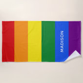 レインボーカラー名前をカスタムするビーチタオル ビーチタオル (正面)