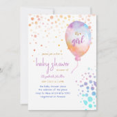 レインボーカラー水彩気球ベビーガールシャワー 招待状 (正面)