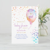 レインボーカラー水彩気球ベビーガールシャワー 招待状 (スタンド正面)