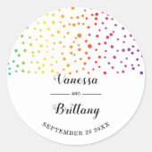 レインボーカラー紙吹雪ゲイレズ結婚ビアン ラウンドシール (正面)