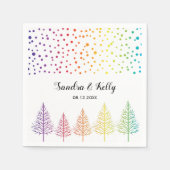 レインボーカラー紙吹雪、木のゲイレズ結婚ビア スタンダードカクテルナプキン (正面)