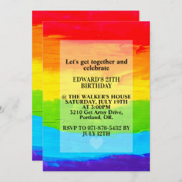 レインボーカラー絵を描キャンバスバースデーパーティー 招待状