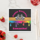 レインボーカラー絵を描ローラスケートで滑る誕生日パーティー スタンダードランチョンナプキン (インサイチュ)