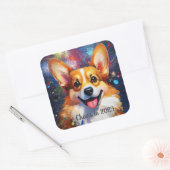 レインボーカラー花火と四角いステッカー、ギフト スクエアシール (封筒)