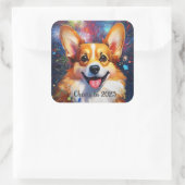 レインボーカラー花火と四角いステッカー、ギフト スクエアシール (バッグ)