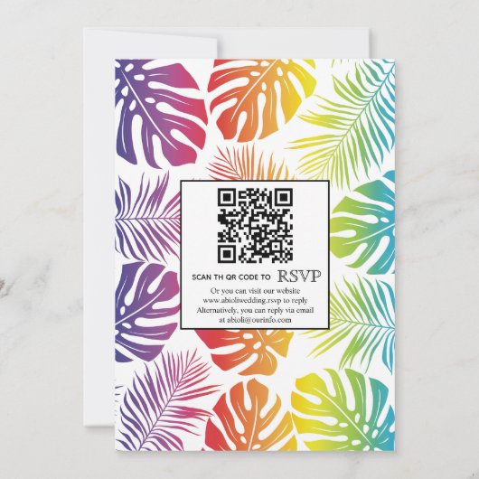 レインボーカラー葉柄ゲイレズ結婚ビアン 招待状 (裏面)