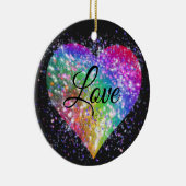 レインボーカラー輝くグリッターハートラブセラミ セラミックオーナメント (右)