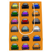 レインボーカラー電気自動車SUVカーオレンジバック ミディアムペーパーバッグ (裏面)