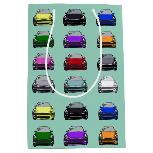 レインボーカラー電気自動車SUVカーグリーンバック ミディアムペーパーバッグ (正面)