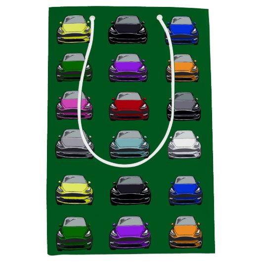 レインボーカラー電気自動車SUVカーグリーンバック ミディアムペーパーバッグ (正面)