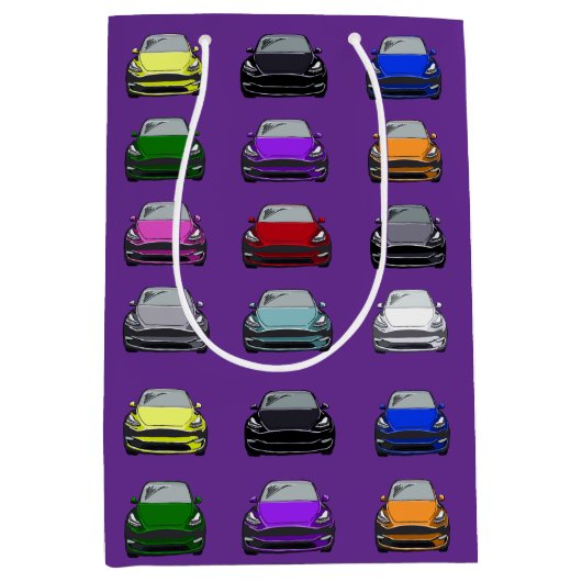 レインボーカラー電気自動車SUVカーパープルバック ミディアムペーパーバッグ (正面)