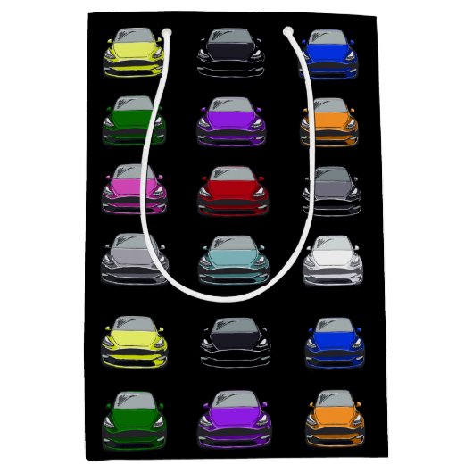 レインボーカラー電気自動車SUVカーブラックバック ミディアムペーパーバッグ (正面)