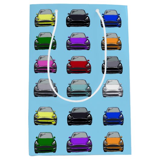 レインボーカラー電気自動車SUVカーブルーバック ミディアムペーパーバッグ (正面)