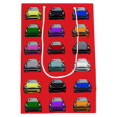 レインボーカラー電気自動車SUVカーレッドバック ミディアムペーパーバッグ (裏面)