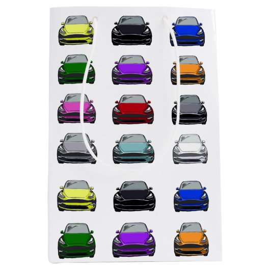 レインボーカラー電気自動車SUVカー ミディアムペーパーバッグ (正面)