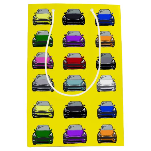 レインボーカラー電気自動車SUV車イエローバック ミディアムペーパーバッグ (正面)