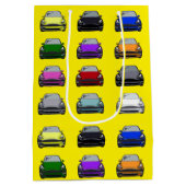 レインボーカラー電気自動車SUV車イエローバック ミディアムペーパーバッグ (裏面)