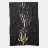 レインボーカラー音楽ノート キッチンタオル (縦)