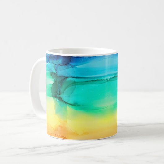 レインボーカラー、抽象芸術アクリルミックス。 コーヒーマグカップ (正面左)