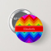 レインボーカラー#2 LGシェブロン赤い名前モノグラム 缶バッジ (正面&裏面)