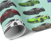 レインボーカラーC8コルベットスポーツカーハンドドロー ラッピングペーパー (ロールコーナー)