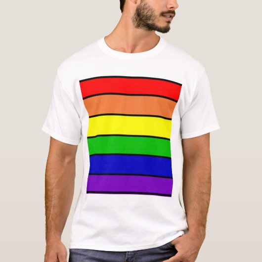レインボーカラーLGBT ゲイ/クィアTシャツ Tシャツ (正面)