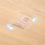 レインボーカラーUnicornベビーガール誕生日 アクリル招待状 (レイダウン)