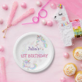 レインボーカラーUnicornベビーガール誕生日 ペーパープレート (パーティー)