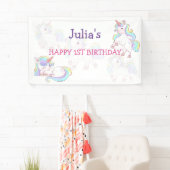 レインボーカラーUnicornベビーガール誕生日 横断幕 (インサイチュ)