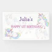 レインボーカラーUnicornベビーガール誕生日 横断幕 (横)