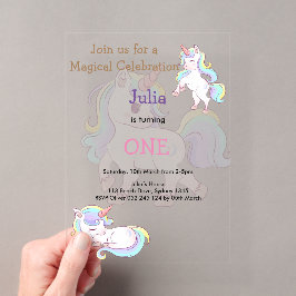 レインボーカラーUnicornベビーガール1st誕生日 アクリル招待状