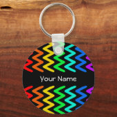 レインボーカラーZigZagパターン – 名前キーチェーン キーホルダー (正面)