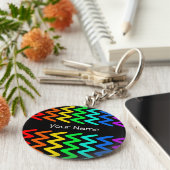 レインボーカラーZigZagパターン – 名前キーチェーン キーホルダー (側面)